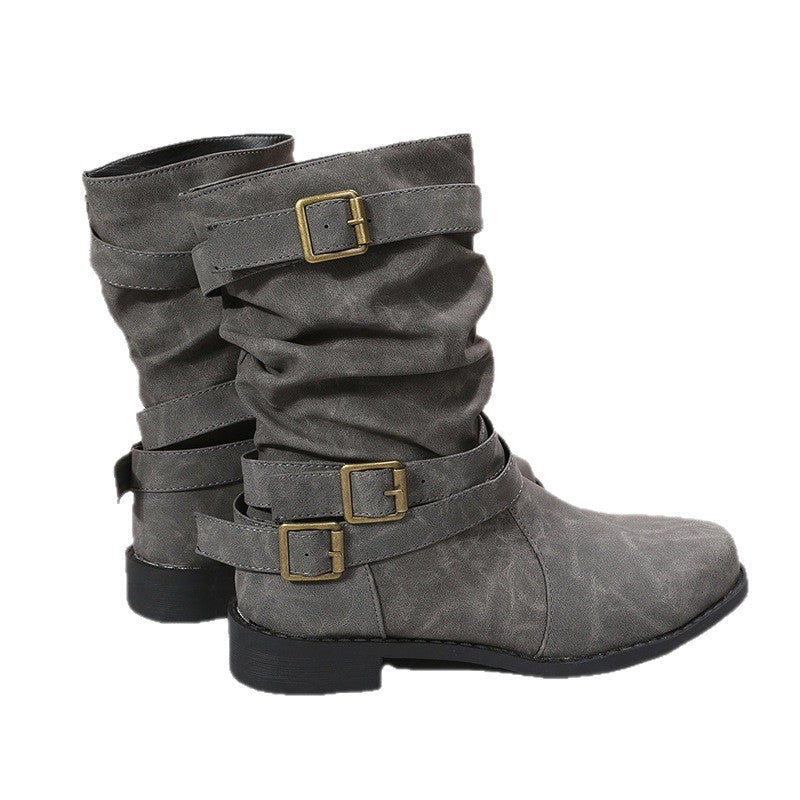 Women’s boots with low heels and stylish buckles - J&B; - 8 - London-stylehouse.com