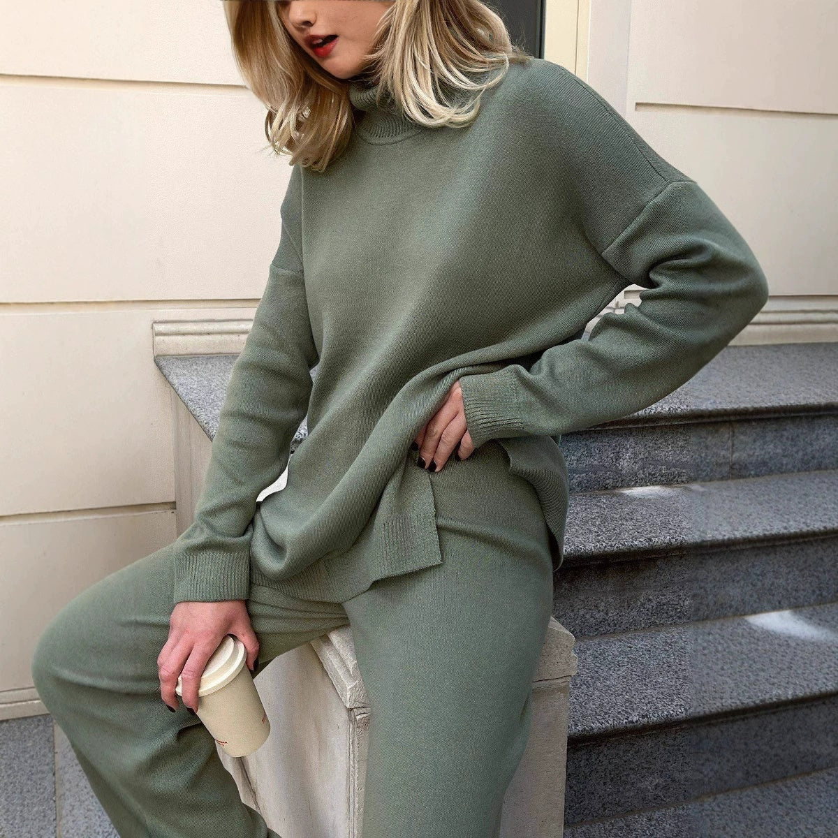 Women’s knitted jumper with a high collar and a loose fit - J&B; - 3 - London-stylehouse.com