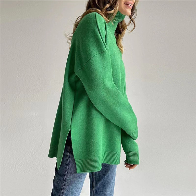 Women’s knitted jumper with a high collar and a loose fit - J&B; - 4 - London-stylehouse.com
