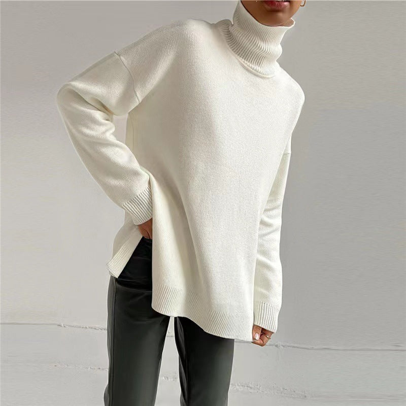 Women’s knitted jumper with a high collar and a loose fit - J&B; - 5 - London-stylehouse.com