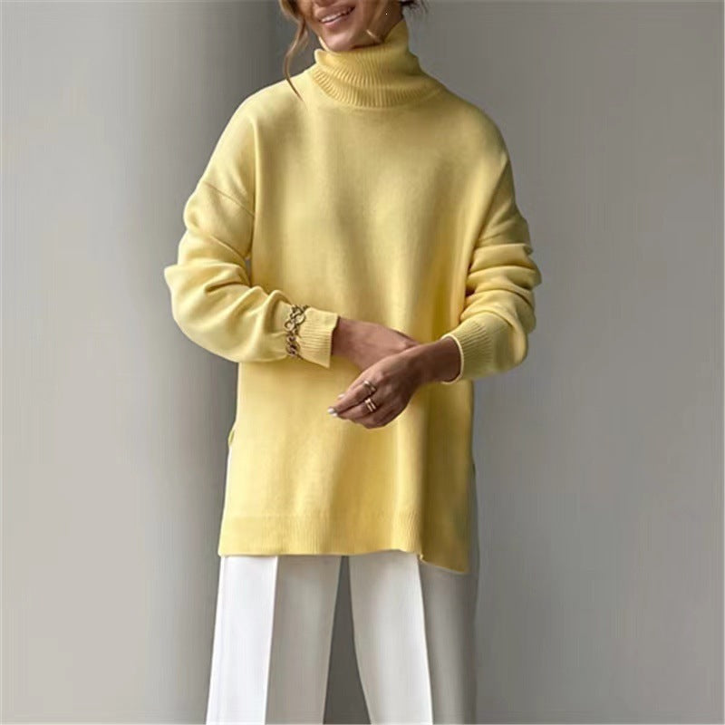 Women’s knitted jumper with a high collar and a loose fit - J&B; - 6 - London-stylehouse.com
