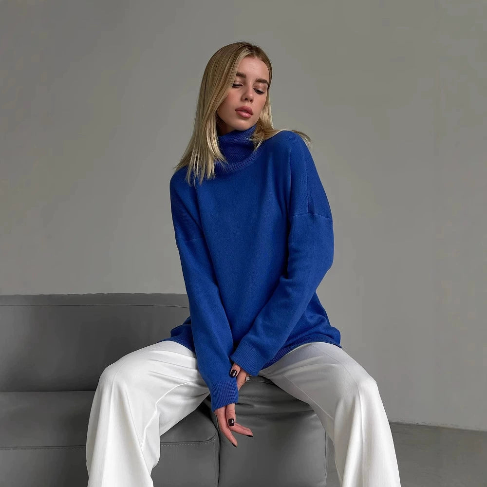 Women’s knitted jumper with a high collar and a loose fit - J&B; - 8 - London-stylehouse.com