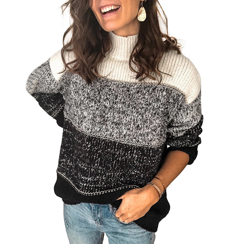 Women’s loose-fitting colour-blocked roll-neck jumper - J&B; - 1 - London-stylehouse.com
