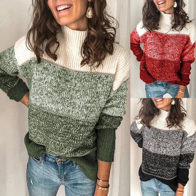 Women’s loose-fitting colour-blocked roll-neck jumper - J&B; - 3 - London-stylehouse.com