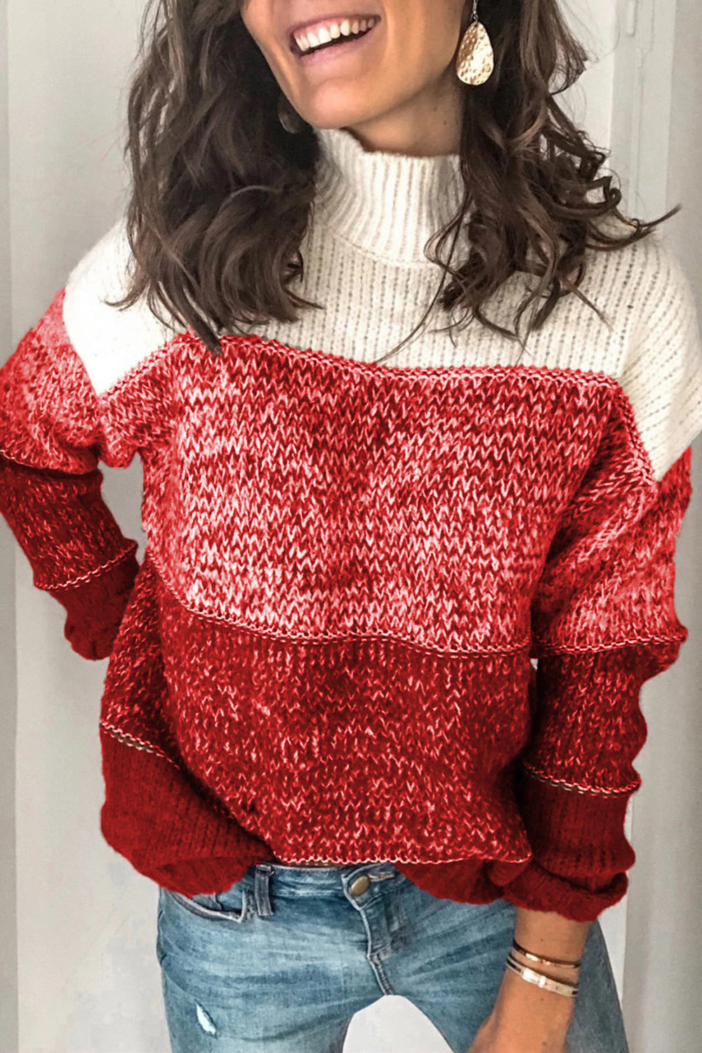 Women’s loose-fitting colour-blocked roll-neck jumper - J&B; - 7 - London-stylehouse.com