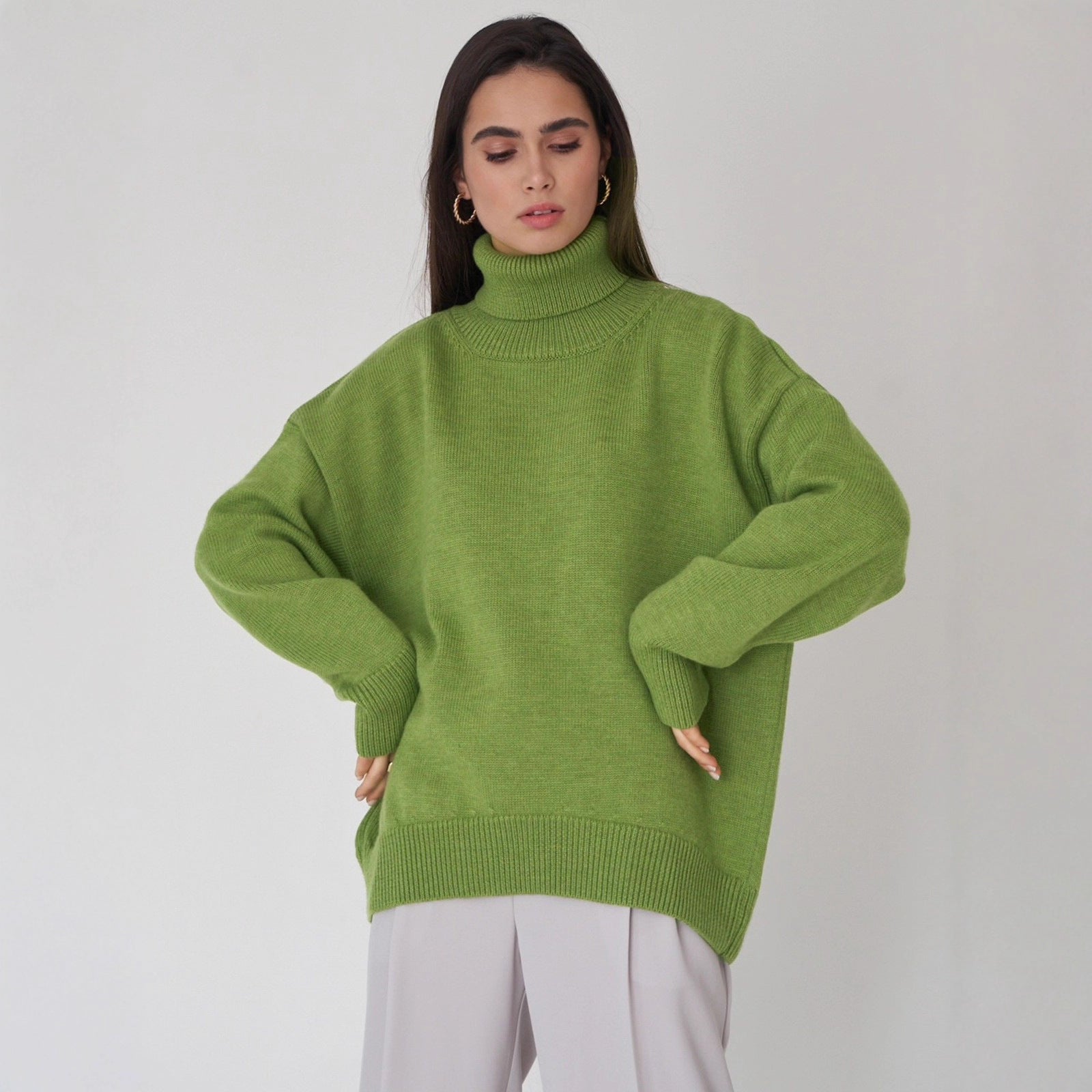 Women’s loose-fit jumper with a roll neck and long sleeves - J&B; - 1 - London-stylehouse.com