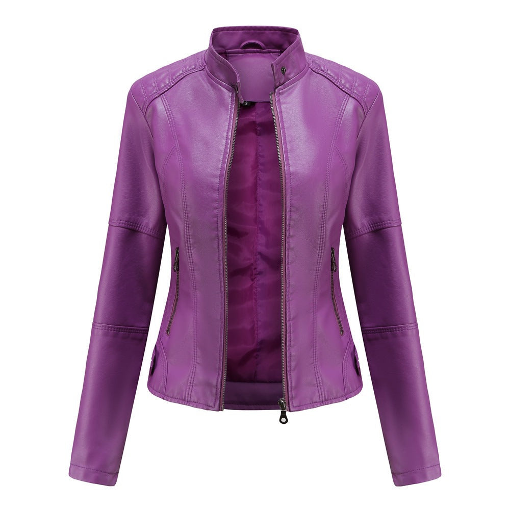 Women’s faux leather motorbike jacket with a front zip and pockets - J&B; - 1 - London-stylehouse.com