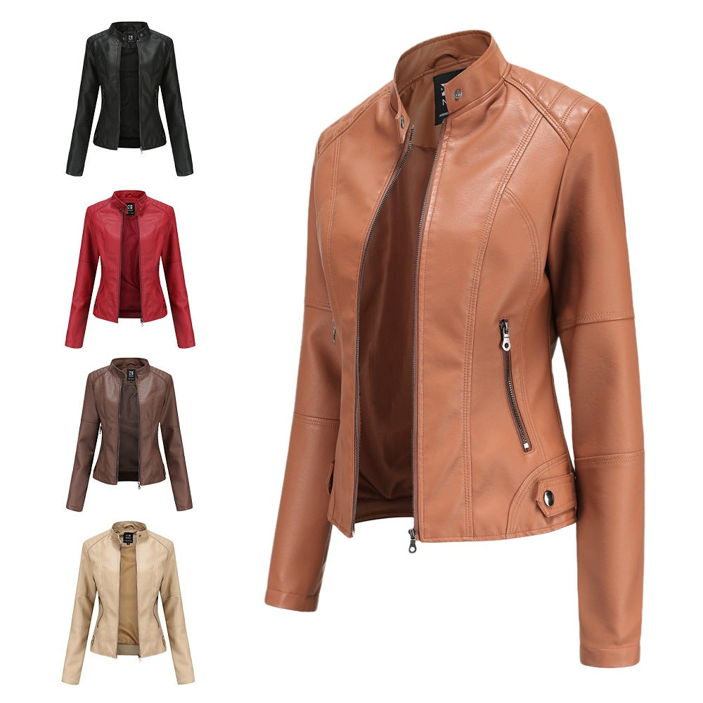 Women’s faux leather motorbike jacket with a front zip and pockets - J&B; - 2 - London-stylehouse.com