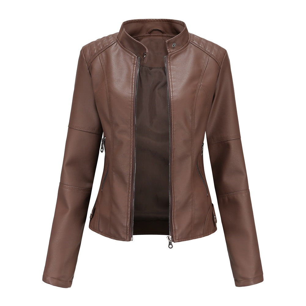 Women’s faux leather motorbike jacket with a front zip and pockets - J&B; - 3 - London-stylehouse.com