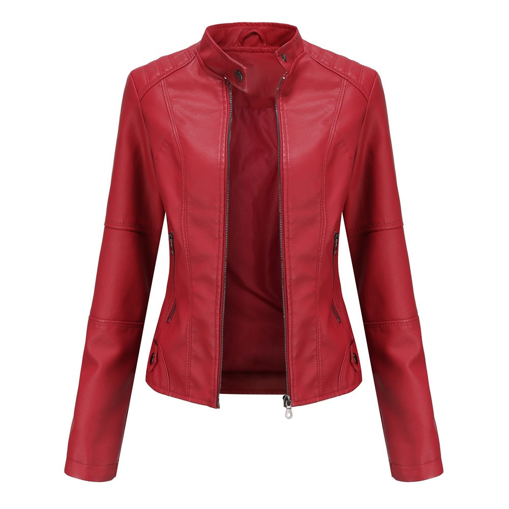 Women’s faux leather motorbike jacket with a front zip and pockets - J&B; - 5 - London-stylehouse.com
