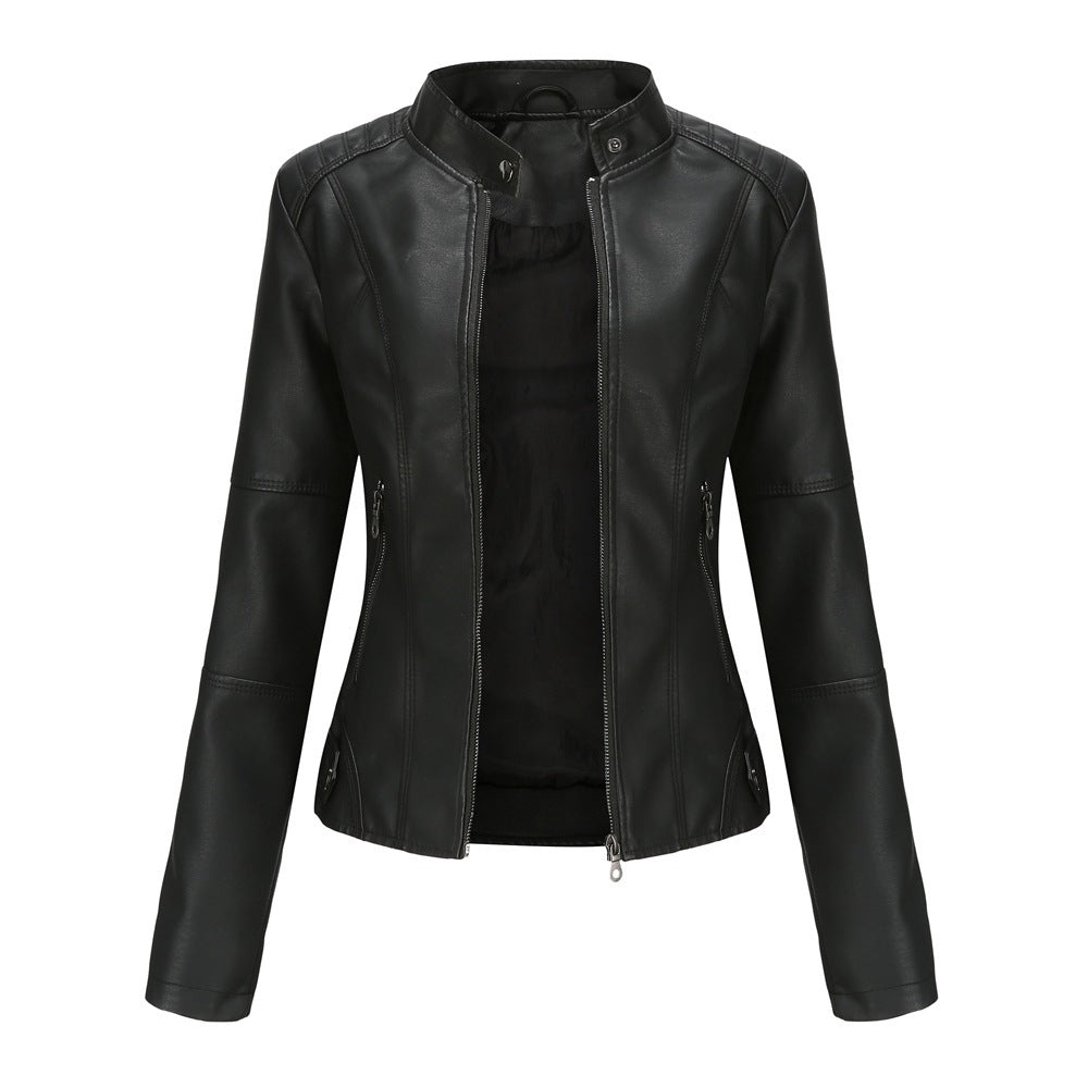 Women’s faux leather motorbike jacket with a front zip and pockets - J&B; - 7 - London-stylehouse.com