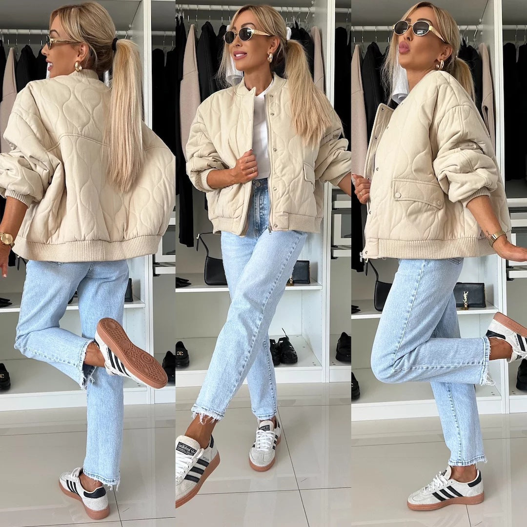Quilted bomber jacket for women – Casual style with press-stud fastening - J&B; - 3 - London-stylehouse.com