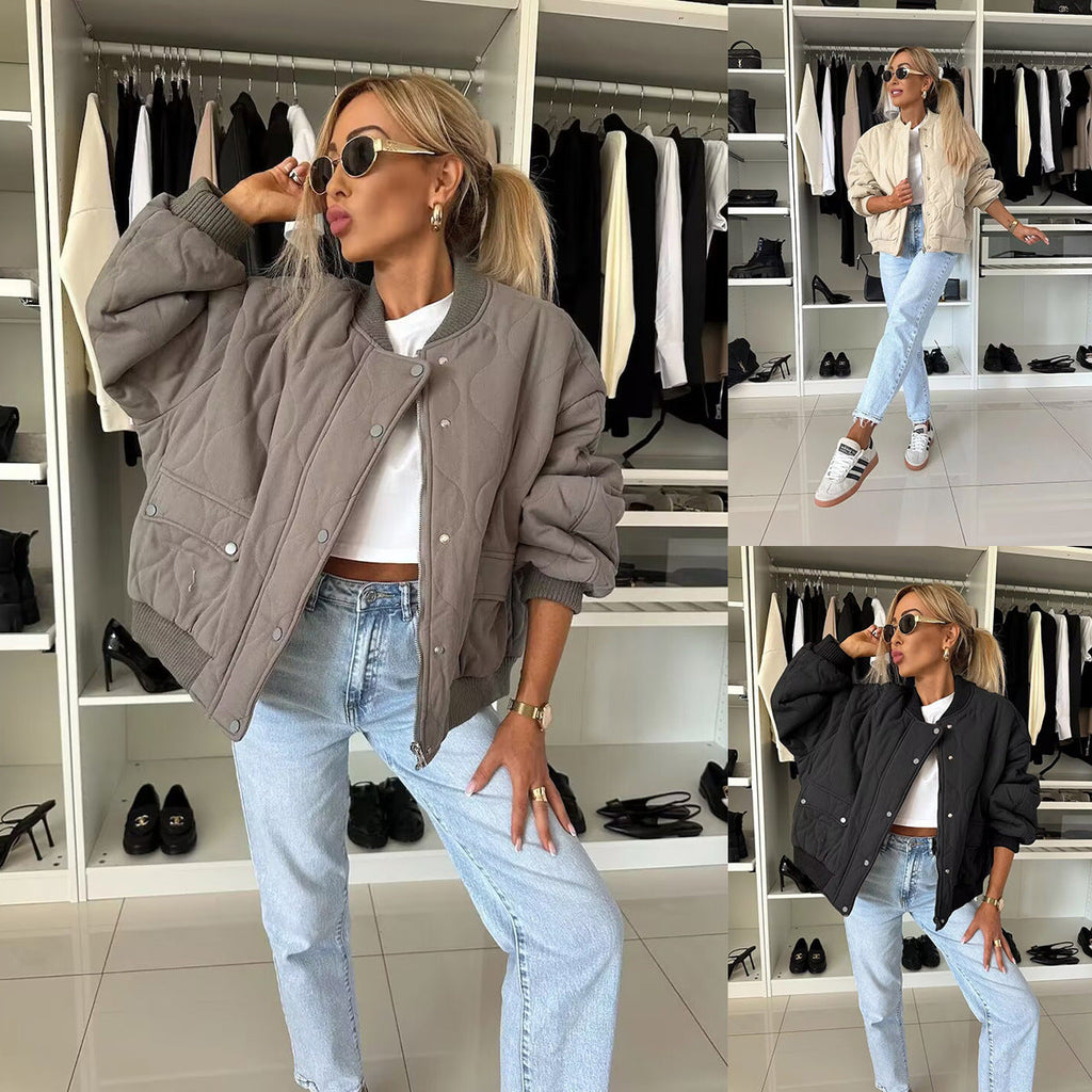 Quilted bomber jacket for women – Casual style with press-stud fastening - J&B; - 4 - London-stylehouse.com