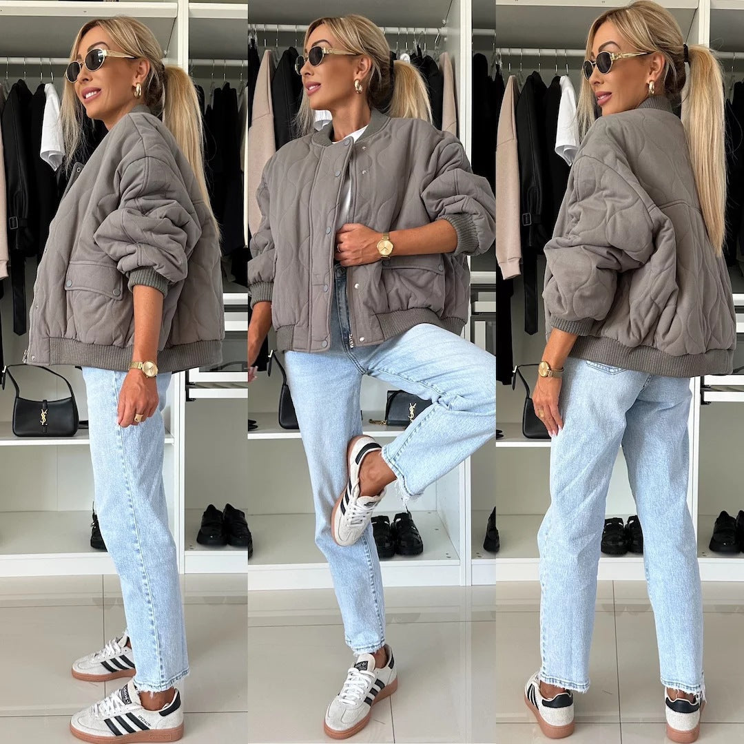 Quilted bomber jacket for women – Casual style with press-stud fastening - J&B; - 5 - London-stylehouse.com