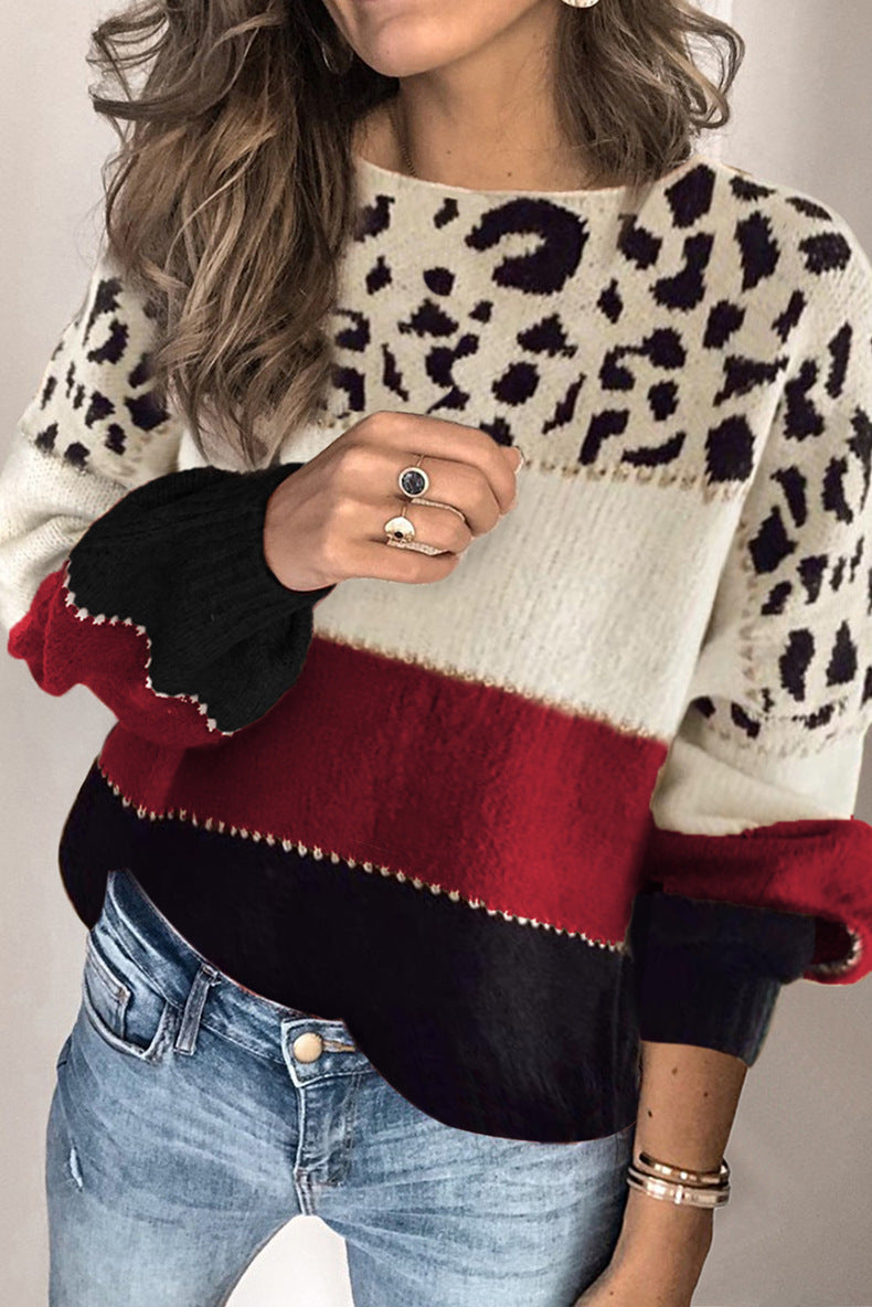 Women’s loose-fit jumper with a leopard print and contrasting stripes - J&B; - 2 - London-stylehouse.com
