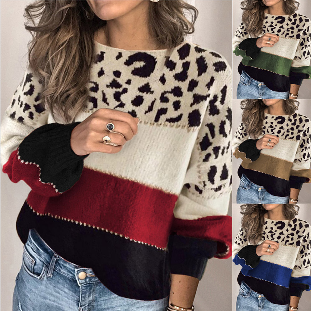 Women’s loose-fit jumper with a leopard print and contrasting stripes - J&B; - 6 - London-stylehouse.com