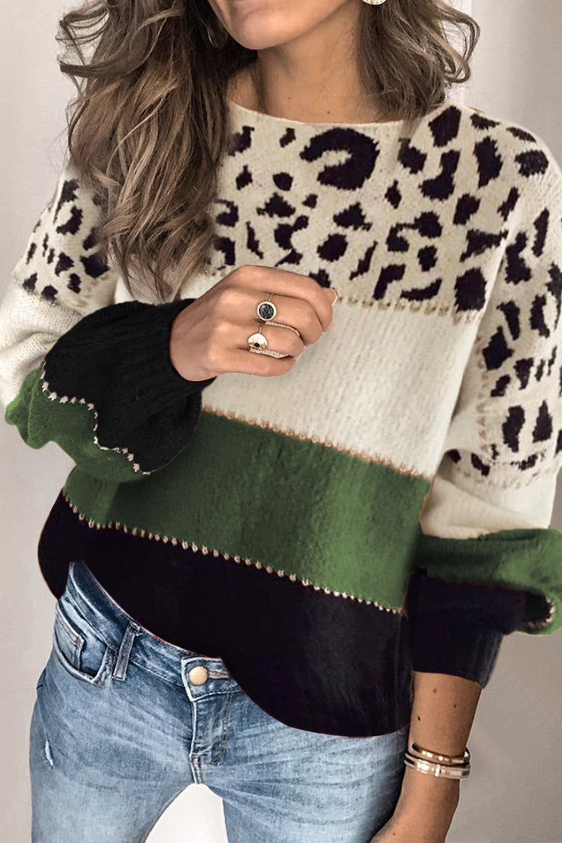 Women’s loose-fit jumper with a leopard print and contrasting stripes - J&B; - 7 - London-stylehouse.com