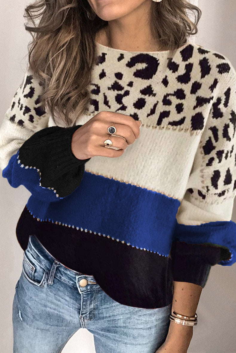 Women’s loose-fit jumper with a leopard print and contrasting stripes - J&B; - 10 - London-stylehouse.com
