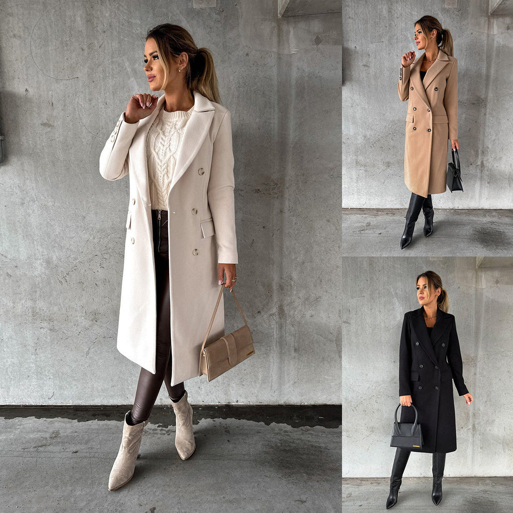 Double-breasted ladies’ coat with pockets and an elegant cut - J&B; - 7 - London-stylehouse.com