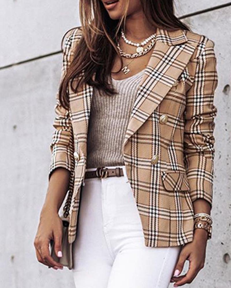Double-breasted ladies’ blazer with a stylish checked pattern and a fitted cut - J&B; - 1 - London-stylehouse.com