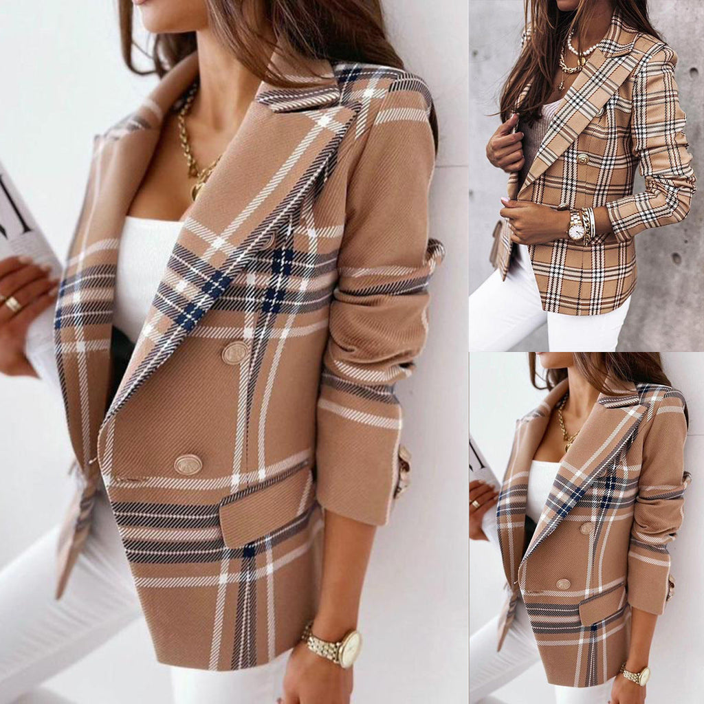 Double-breasted ladies’ blazer with a stylish checked pattern and a fitted cut - J&B; - 2 - London-stylehouse.com