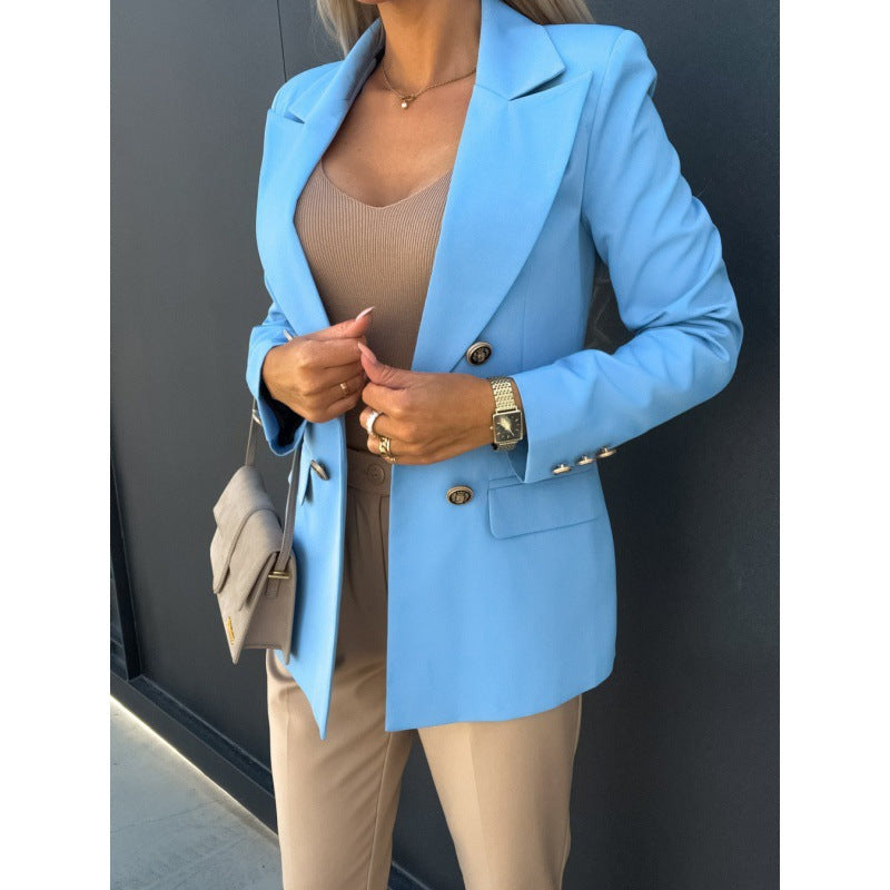 Double-breasted ladies’ blazer in light blue with an elegant cut - J&B; - 1 - London-stylehouse.com