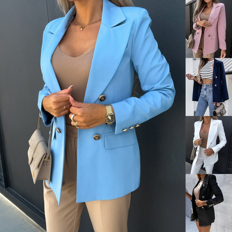 Double-breasted ladies’ blazer in light blue with an elegant cut - J&B; - 3 - London-stylehouse.com
