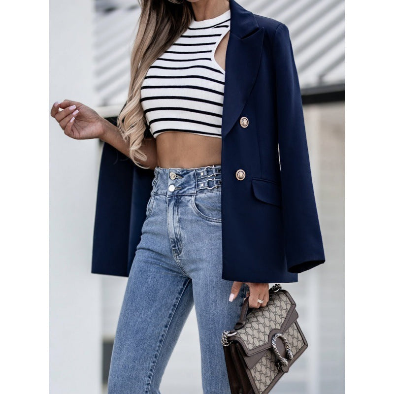 Double-breasted ladies’ blazer in light blue with an elegant cut - J&B; - 4 - London-stylehouse.com