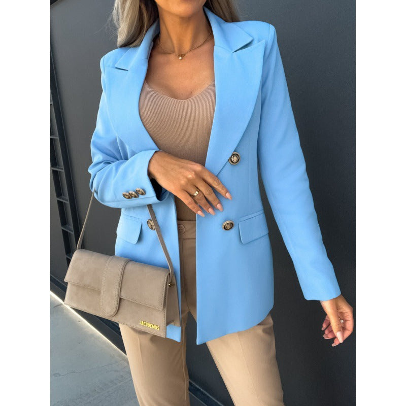 Double-breasted ladies’ blazer in light blue with an elegant cut - J&B; - 5 - London-stylehouse.com