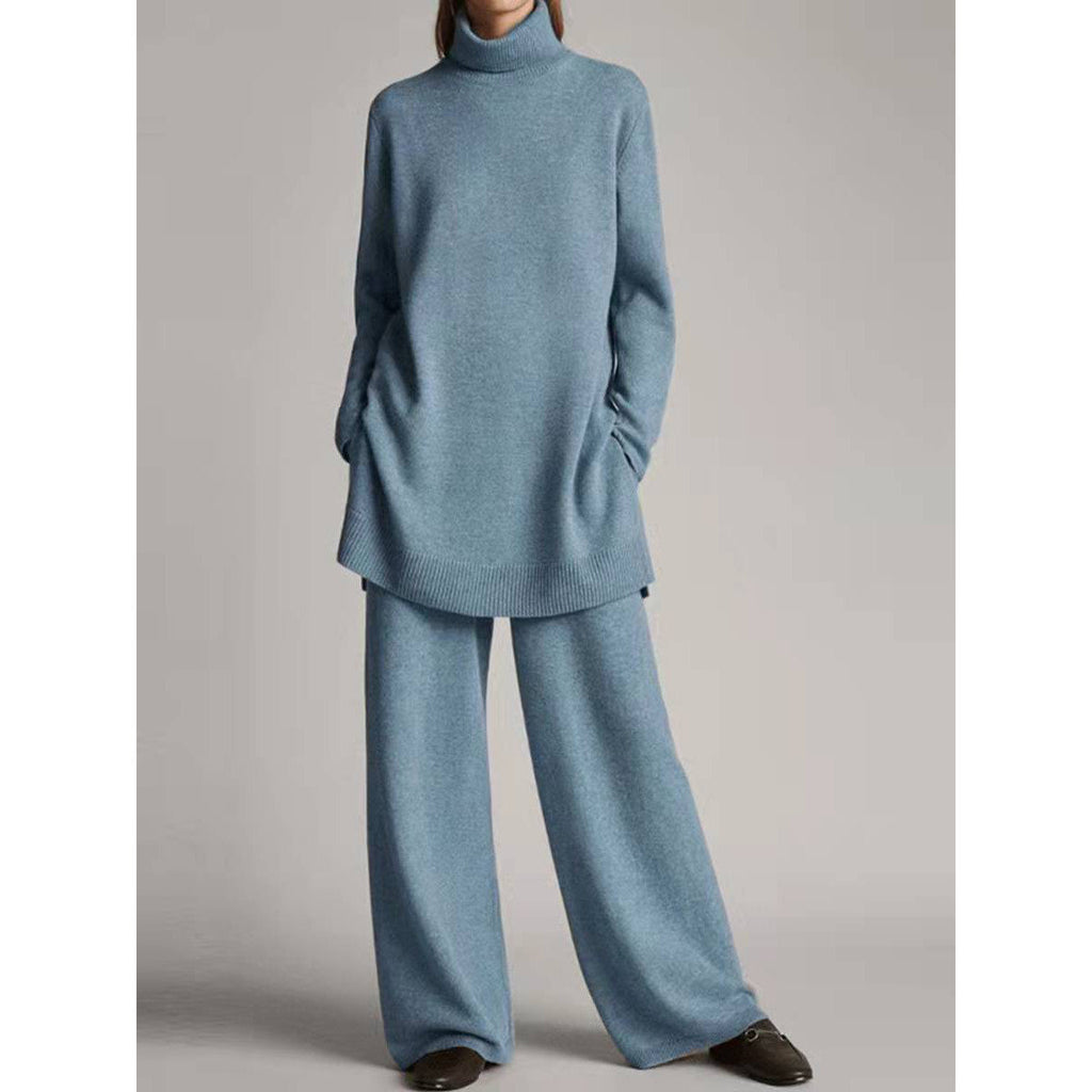 Casual two-piece women’s knitted set with a roll neck and a relaxed fit - J&B; - 1 - London-stylehouse.com
