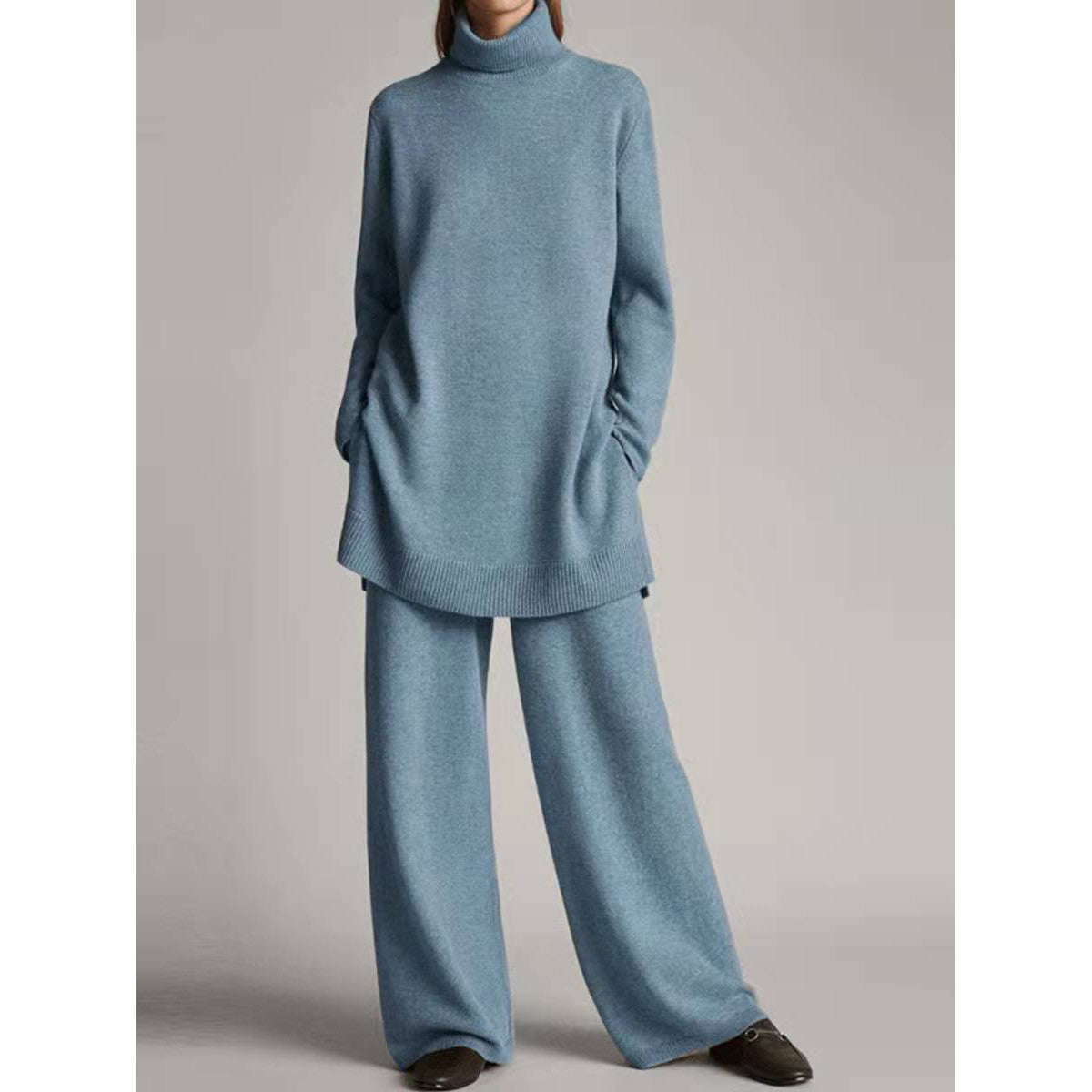 Casual two-piece women’s knitted set with a roll neck and a relaxed fit - J&B; - 1 - London-stylehouse.com