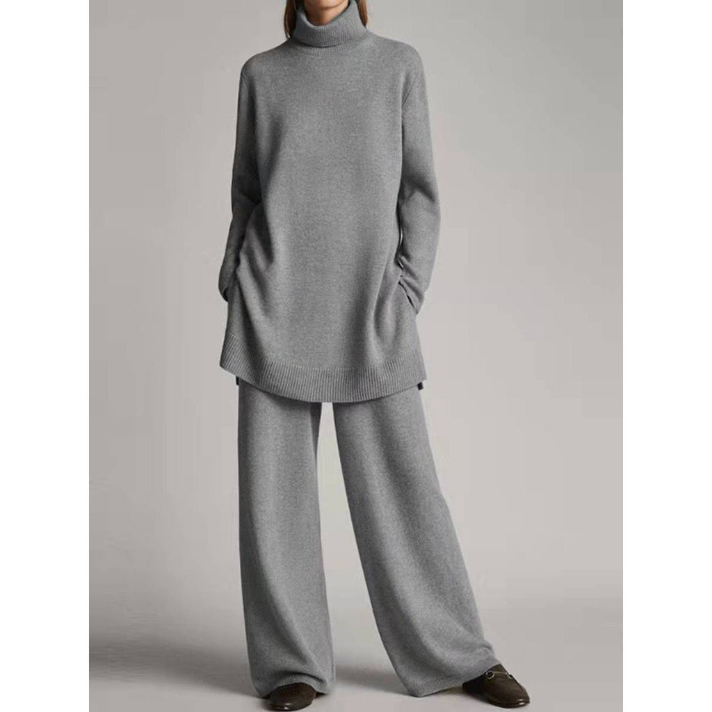 Casual two-piece women’s knitted set with a roll neck and a relaxed fit - J&B; - 2 - London-stylehouse.com