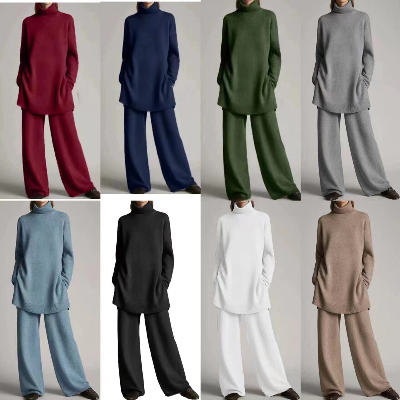 Casual two-piece women’s knitted set with a roll neck and a relaxed fit - J&B; - 3 - London-stylehouse.com