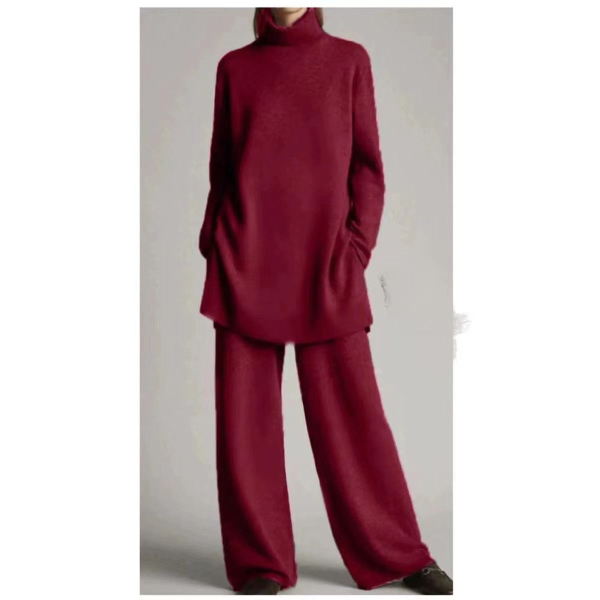 Casual two-piece women’s knitted set with a roll neck and a relaxed fit - J&B; - 5 - London-stylehouse.com