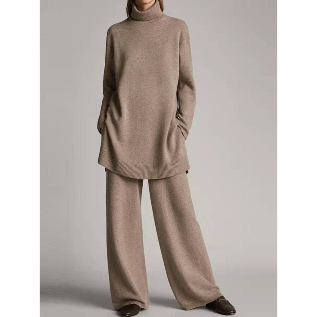Casual two-piece women’s knitted set with a roll neck and a relaxed fit - J&B; - 7 - London-stylehouse.com