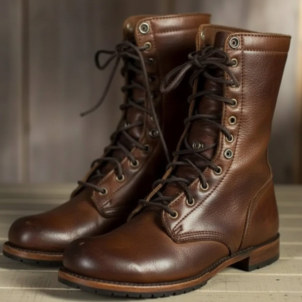 Women’s calf-high lace-up boots with a cosy fleece cuff - J&B; - 1 - London-stylehouse.com