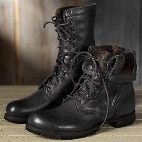 Women’s calf-high lace-up boots with a cosy fleece cuff - J&B; - 2 - London-stylehouse.com