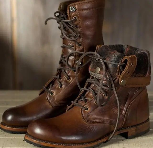 Women’s calf-high lace-up boots with a cosy fleece cuff - J&B; - 3 - London-stylehouse.com