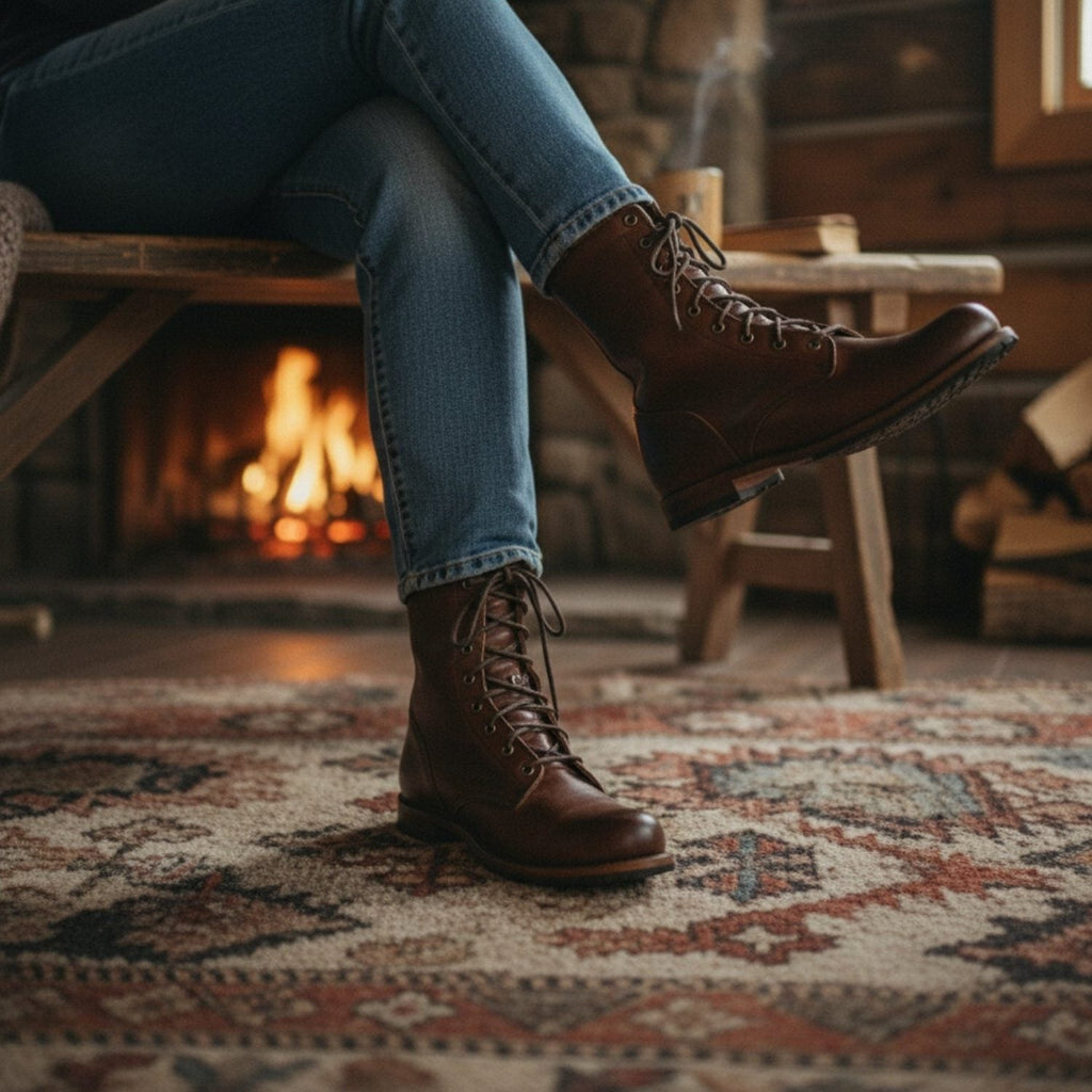 Women’s calf-high lace-up boots with a cosy fleece cuff - J&B; - 5 - London-stylehouse.com