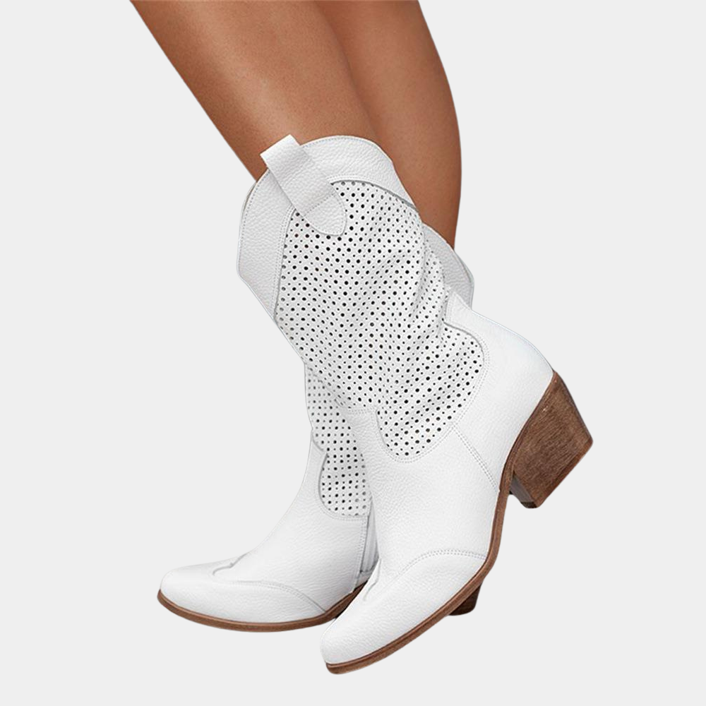Women’s cowboy boots with a perforated design and block heel - J&B; - 1 - London-stylehouse.com