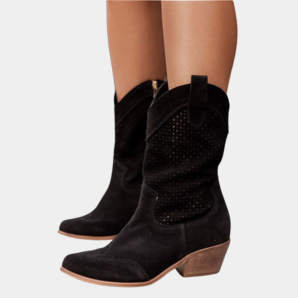 Women’s cowboy boots with a perforated design and block heel - J&B; - 3 - London-stylehouse.com