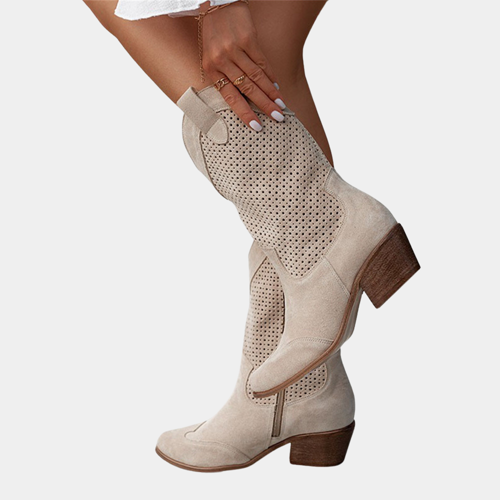 Women’s cowboy boots with a perforated design and block heel - J&B; - 5 - London-stylehouse.com