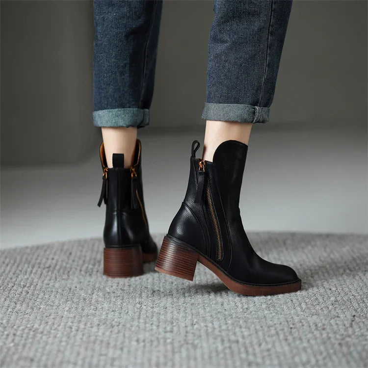 Women’s ankle boots with block heels and side zips - J&B; - 3 - London-stylehouse.com