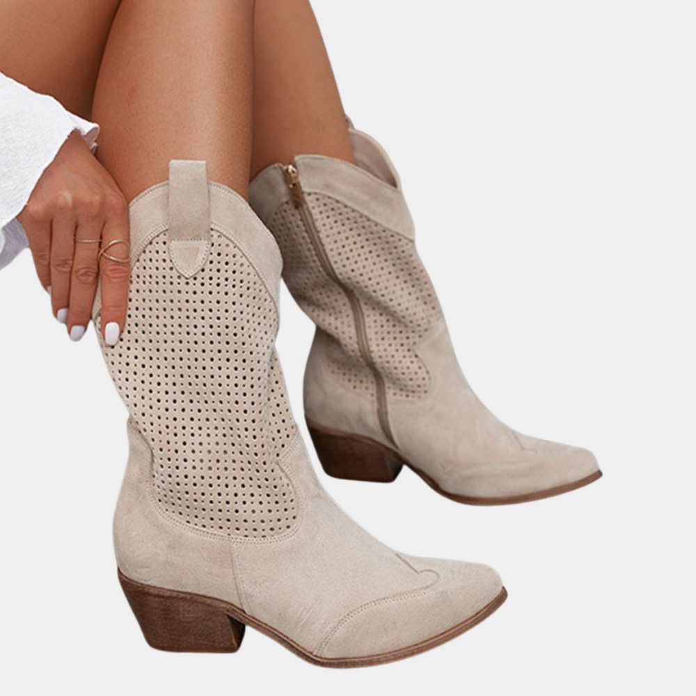Women’s cowboy boots with a perforated design and block heel - J&B; - 6 - London-stylehouse.com