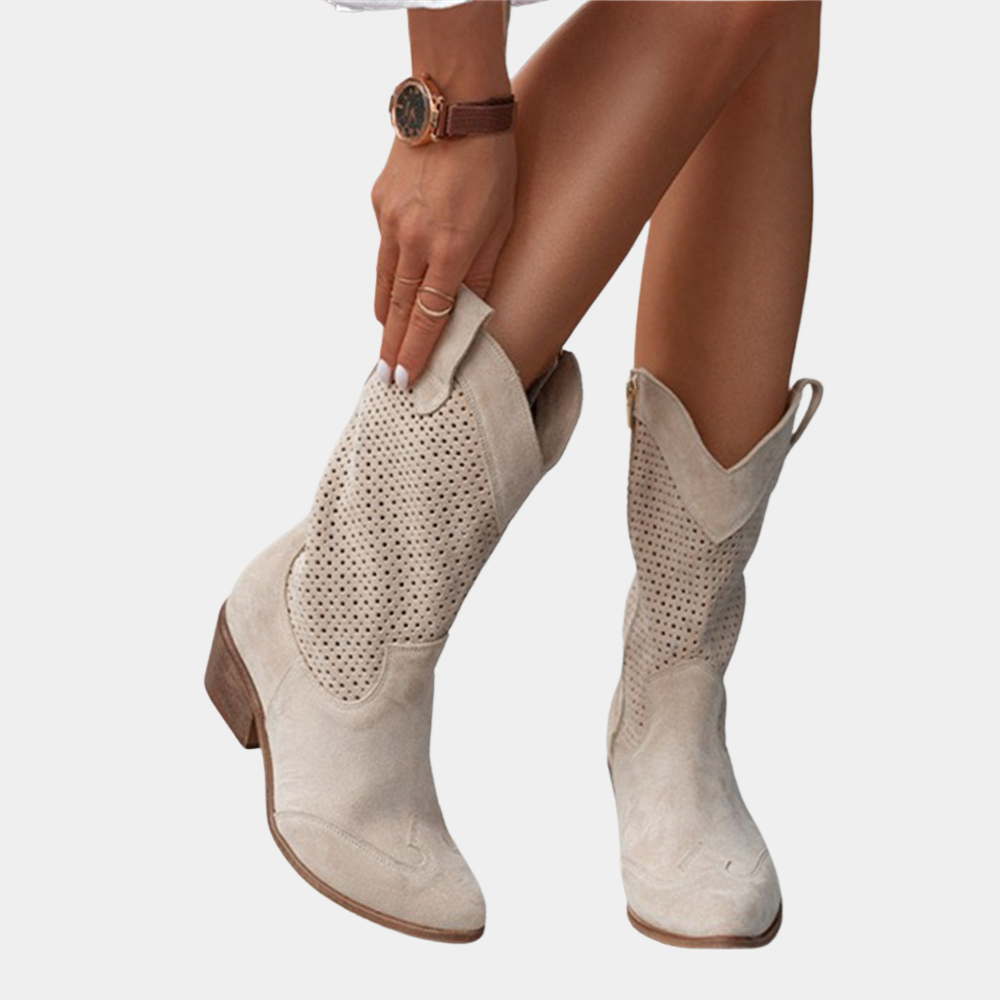 Women’s cowboy boots with a perforated design and block heel - J&B; - 7 - London-stylehouse.com
