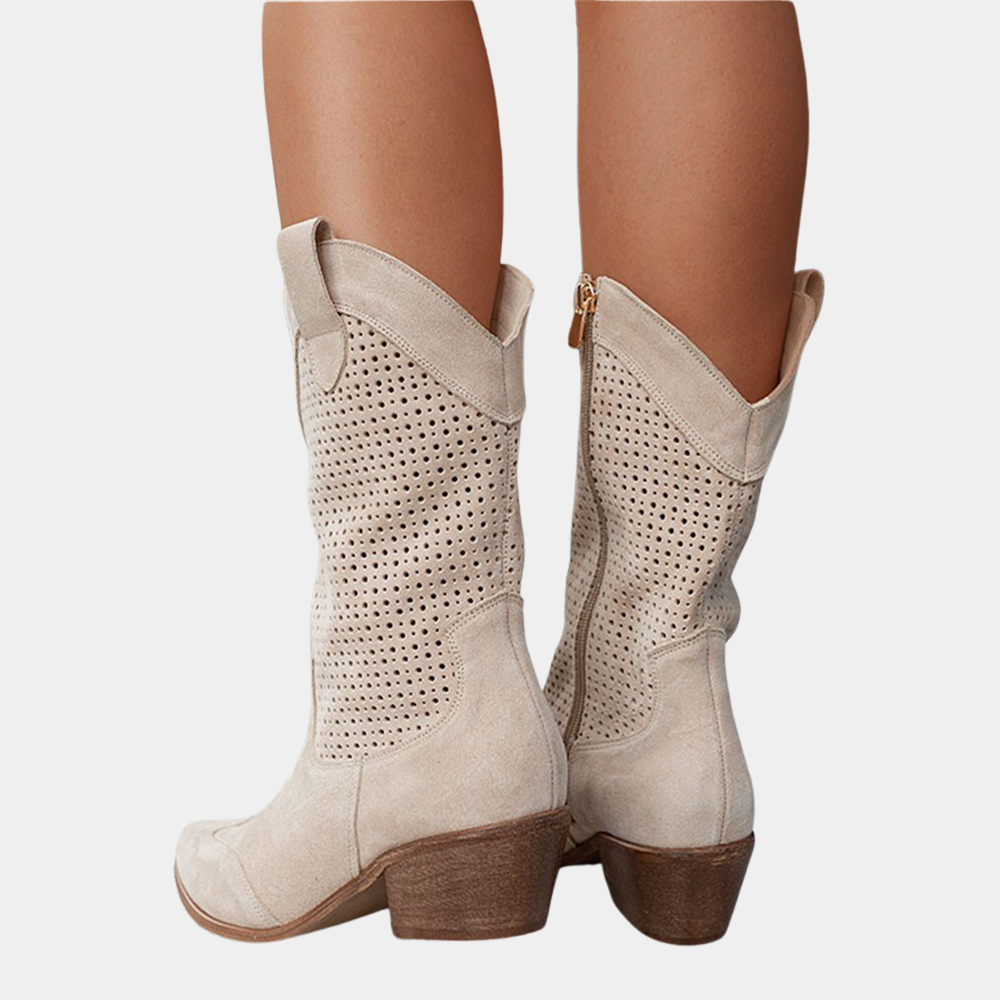 Women’s cowboy boots with a perforated design and block heel - J&B; - 8 - London-stylehouse.com