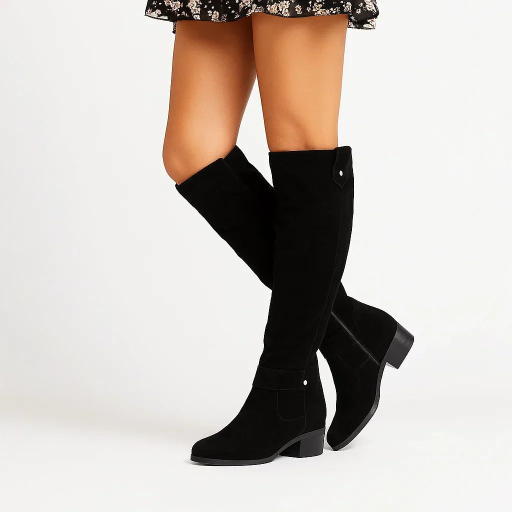 Women’s knee-high boots with block heels and a side zip - J&B; - 2 - London-stylehouse.com
