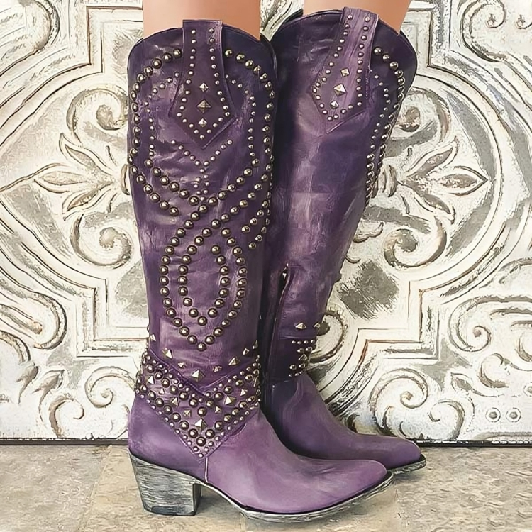 Knee-high women’s cowboy boots with stud detailing - J&B; - 1 - London-stylehouse.com
