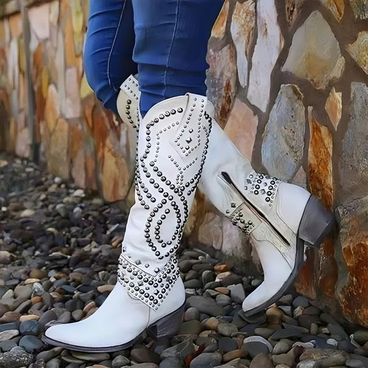 Knee-high women’s cowboy boots with stud detailing - J&B; - 5 - London-stylehouse.com