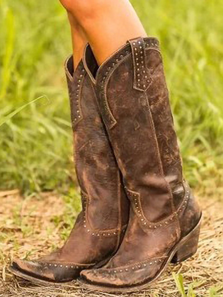 Knee-high cowboy boots for women with stud detailing - J&B; - 1 - London-stylehouse.com